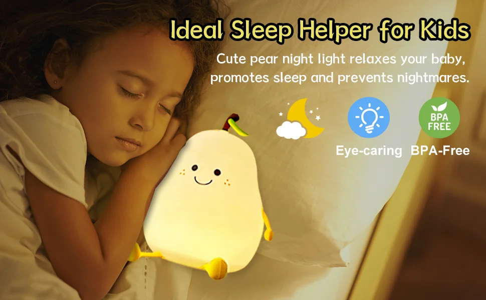 Hot Product Pear LED Night Lights Table Lamp Environmental Protection Silicone Light with 7 Colors Changeable