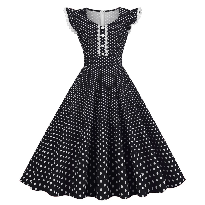 Shop Vintage 50s 60s Women's Party Dress with Polka Dot Lace
