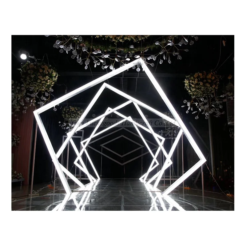 LDJ1036 Geometric Metal Arch Door Tunnel Lighted Wedding Backdrops Panels Props Stage Wedding Favors Decoration Luckygoods White
