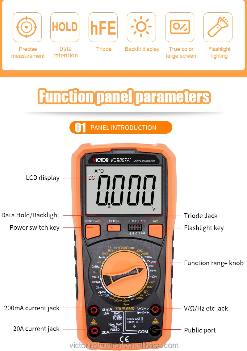 Victor 9801a+ 9804a+ 9807a+ 9808+ 980+ Digital Multimeter Manual Range ...