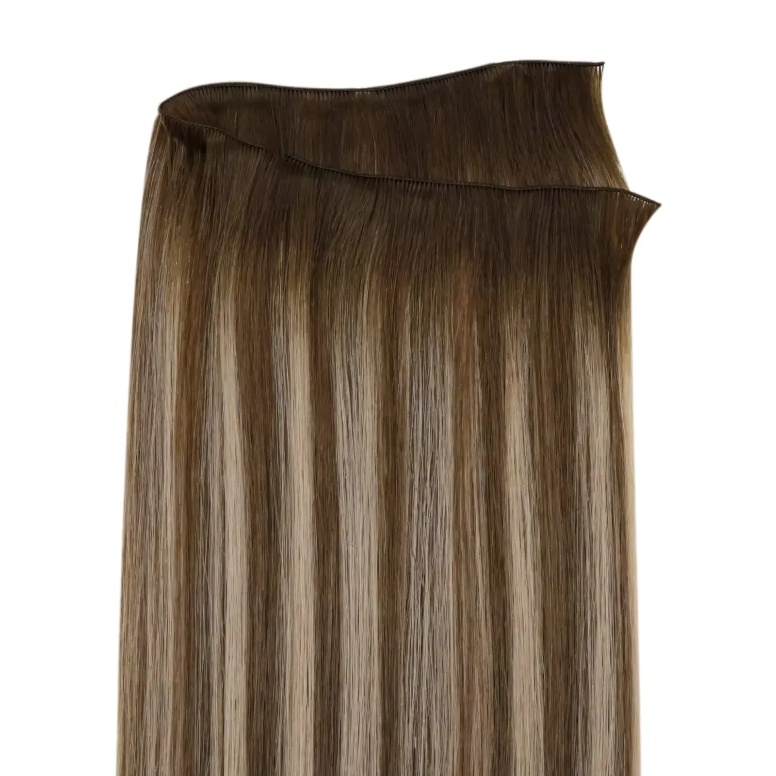 LaaVoo Invisible Hand Tied Hair Extensions 12 Months 100% Human Hair Seamless Sew in Hair_voghion.com