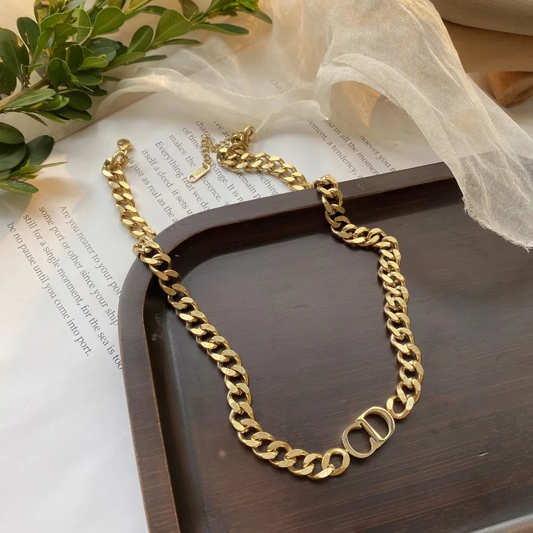 Luxury 18k Gold Plated Cuban Chain Adjustable Letter Necklace Women ...