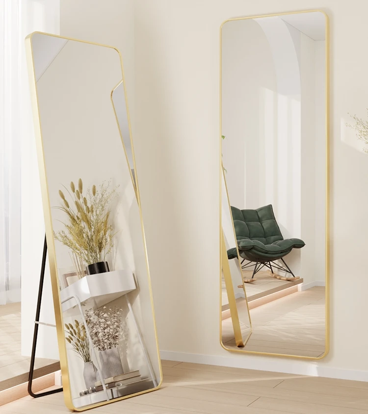 Aluminum Frame Full Length Long Mirror Wall Metal Bedroom Floor Full-length Dressing Living Room Standing Mirrors with Stand