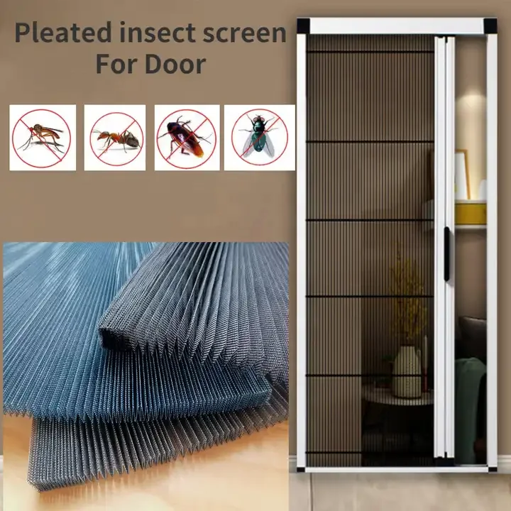 Anti Mosquito Bug Retractable Plisse Net Window Aluminum Alloy Frame Pleated Insect Screen Door 7826