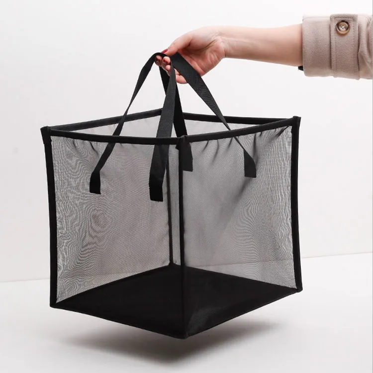 Customized Logo Large Capacity Laundry Baskets Collapsible Dirty Clothes Bag Foldable 2 Compartment Net Laundry Basket