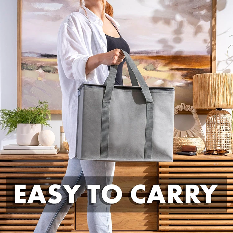 Custom Logo Print Non Woven Food Delivery Aluminum Foil Thermal Insulated Tote Lunch Bag Grocery Shopping Insulated Cooler Bag details