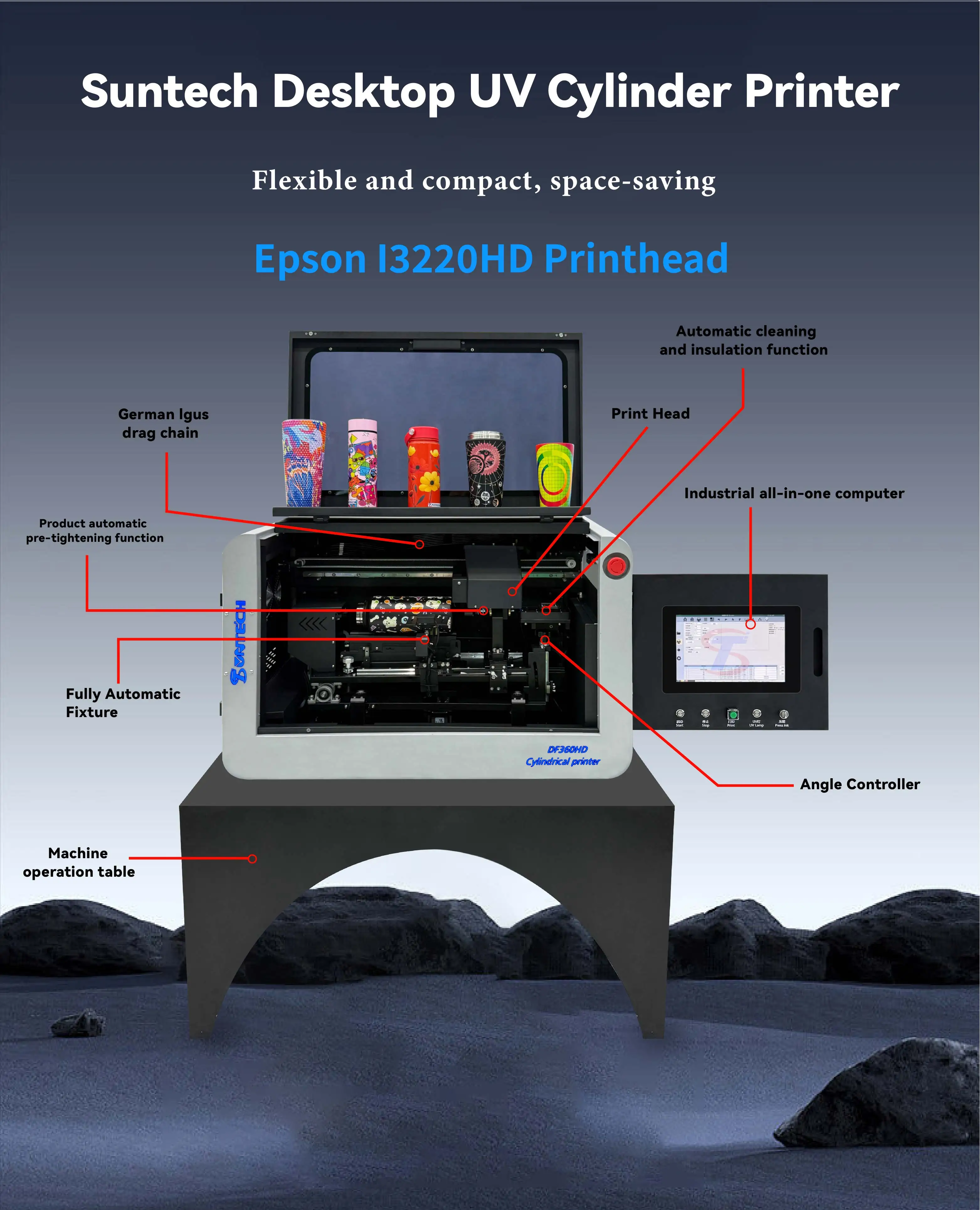 360 Degree Rotary UV Cylinder Printer with I3200HD 3D Embossed Varnish ...