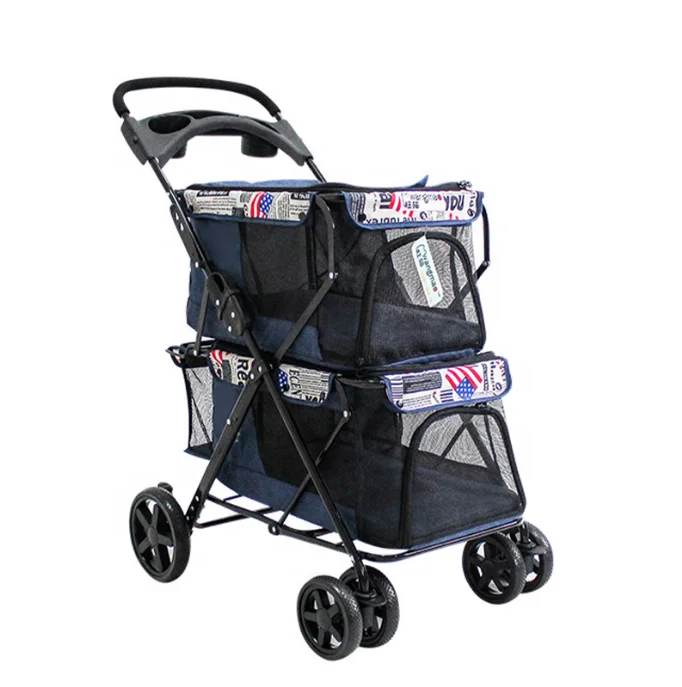 Outdoor Luxury Double Dog Stroller Foldable 4 Wheels Dog Pram Trolley 3 in  1 Twin Pet Stroller for Dog Cat