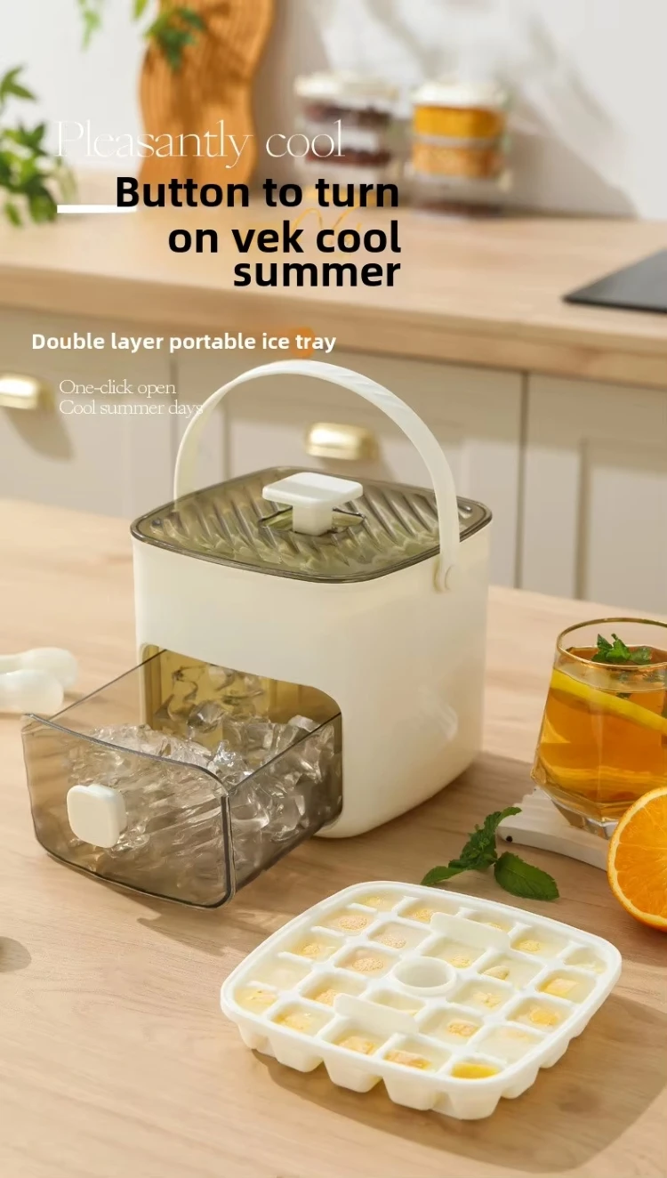 New Large Capacity Food Grade Ice Box Ice Bucket Double-Layer Pressed Ice Cube Mold with Handle Drawer