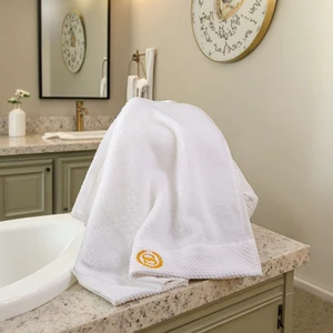 5 Star Hotel Towel White Bathroom Cotton Woven Bleached Embroidered Custom Logo Soft Absorbent Hypoallergenic Travel