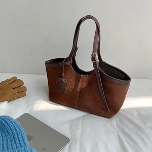 Custom New Soft Suede Fabric Shoulder Bags Fashion Handbag Large Capacity Premium Bucket Tote Bag for Women