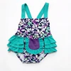 Dark Floral Teal Strap Ruffle Romper