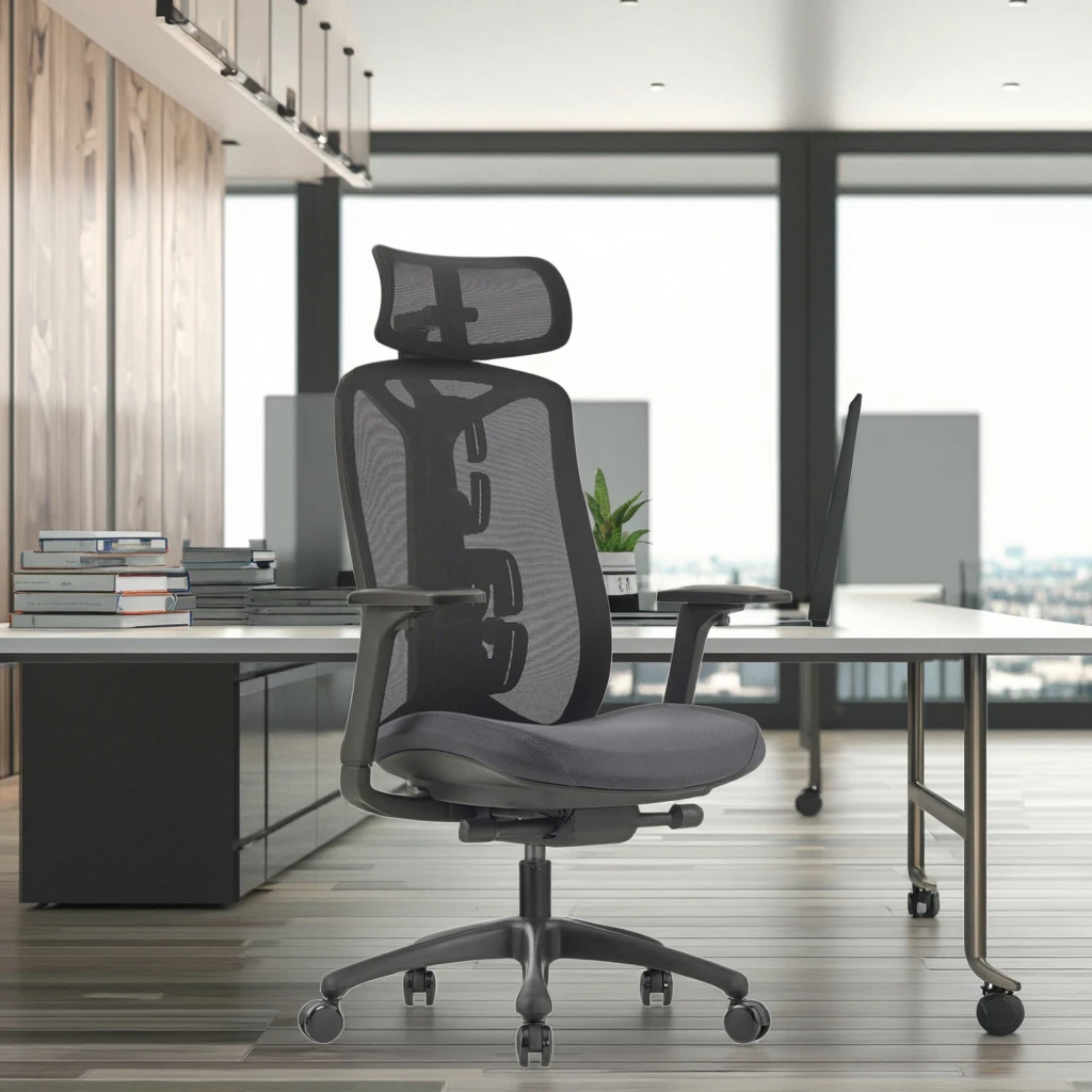 Luxury Ergonomic Office Chair with 3D Flip-Up Headrest 4-Way Adjustable Lumbar Support PU Linked Armrest 2