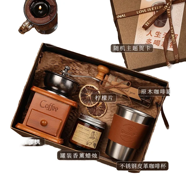 High Quality Retro Style French Coffee Set Wholesale Heat Resistant Manual Coffee Grinder Christmas New Year Corporate