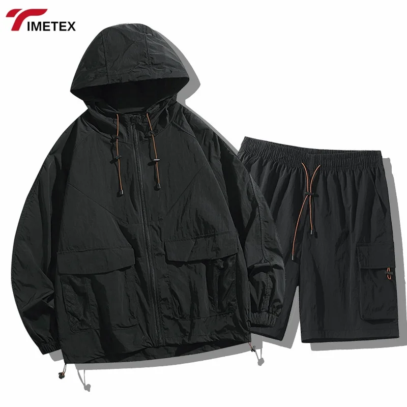 TIMETEX Custom Best Quality Nylon Hooded Windbreaker Set for Unisex Sun-Protected Plus Size Tracksuits Comfortable
