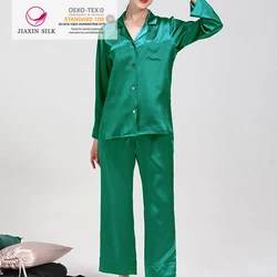 Womens Solid 13 Color Luxury 22momme Silk Satin Pyjama Sleepwear V Neck Long Sleeve Onesie Pajamas Female Silk Nightwear NO 4