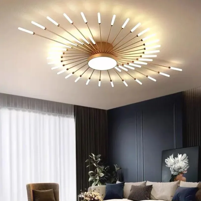 Nordic Fireworks Rotating LED Ceiling Lamp Simple High-end Living Room Lamp Creative Personality Home Decoration Chandelier