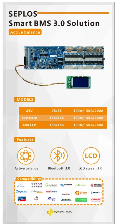 Seplos 3.0 Bms Seplos 48v 100a/150a /200a 7s/8s/13s/14s/15s/16s Can ...