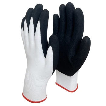 Industrial Heavy Duty Construction Rubber Grip Garden Crinkle Nitrile Coated Safety Gloves For Working