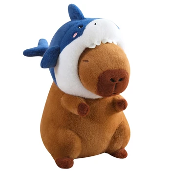 New Design Hot Sales Cute Capybara with a Detachable Shark Hat Plush Stuffed Toy Gift for Children for Friend