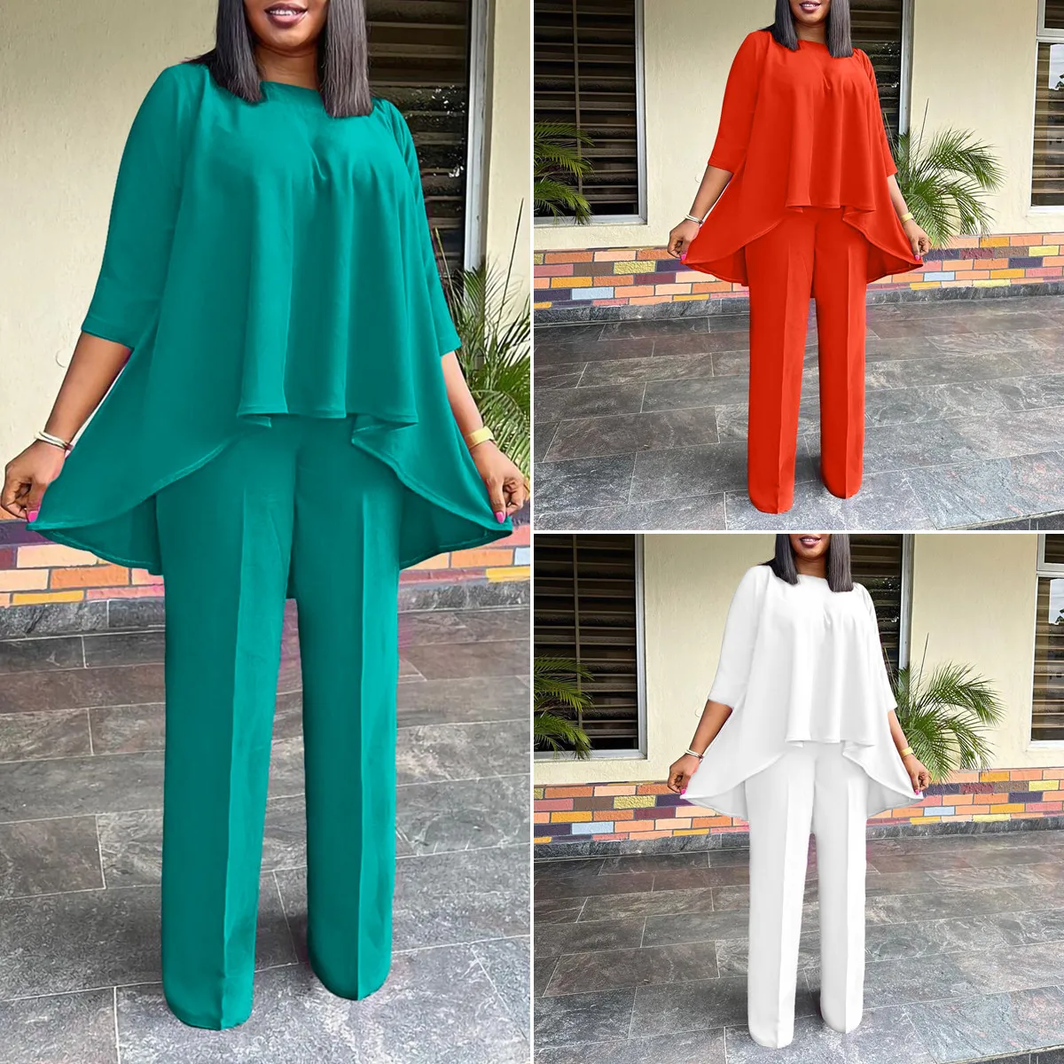 D3260 Latest Design Two Piece Set Women Clothing Elegant Long Sleeved Top and Wide Leg Pants Set Two Pieces Outfit for Women