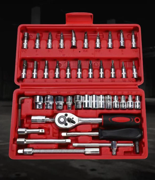 Wholesale 46-Piece Steel Hand Tools for Vehicle Repair Motorcycle & Car Home Use Ratchet Socket Wrench Combination Tool Box Case