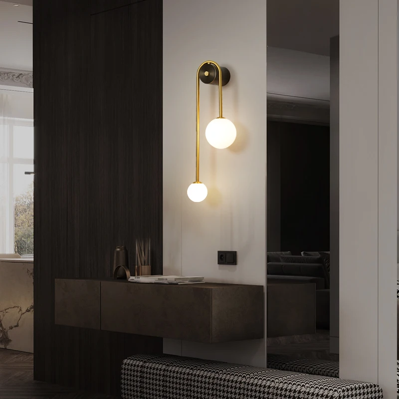 Modern LED 3 Colors Creative Gold Vintage Glass Sconce Light for Decor Home Bedroom Bedside Brass Wall Lamp
