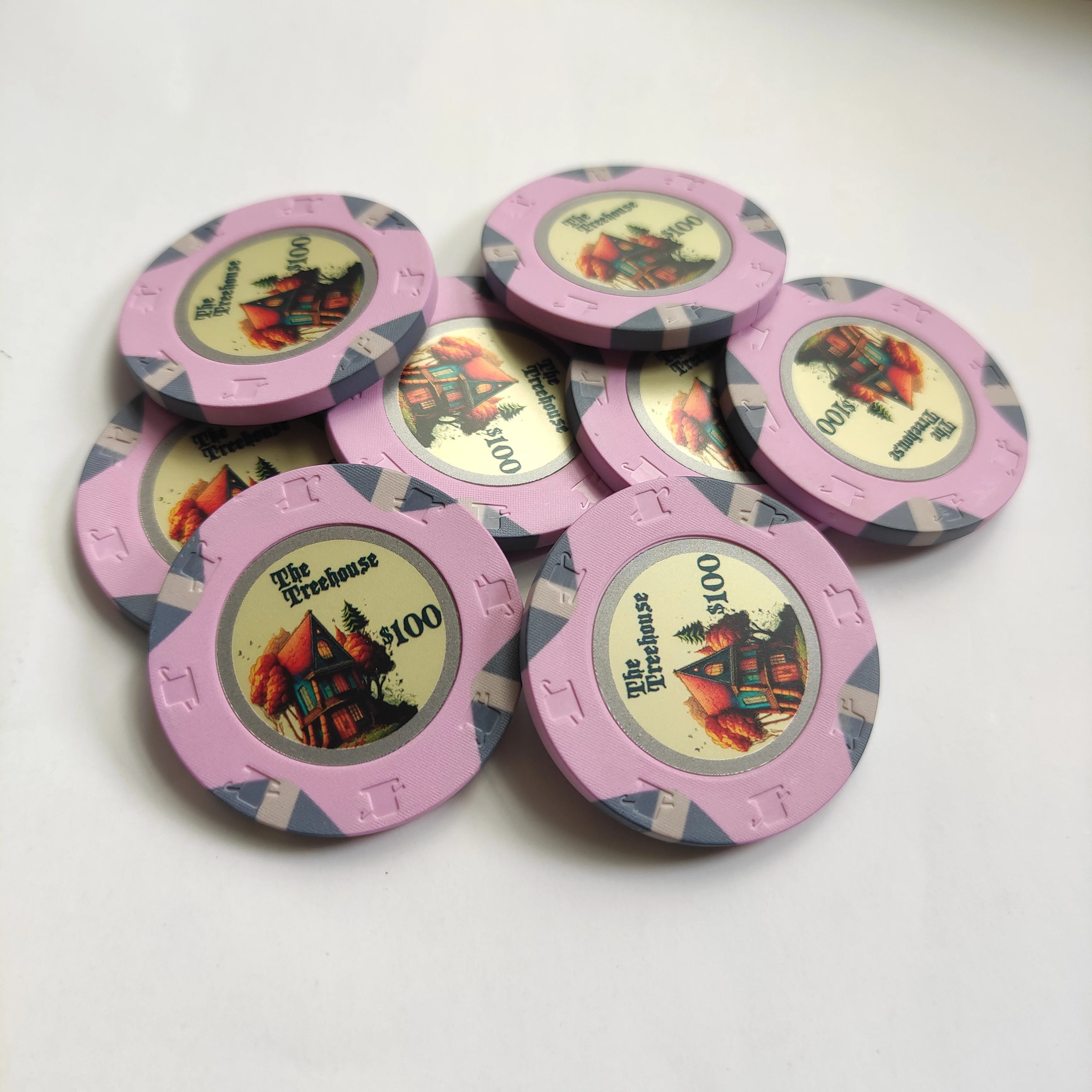 Customizable White Ceramic Poker Chips 9.5G - Hybrid Top Hat and