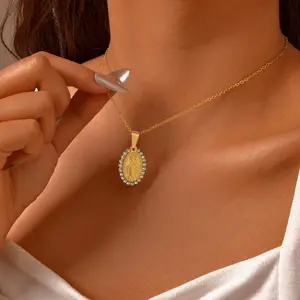 Fashion Jewelry Oval Religious Pendant Necklaces Stainless Steel Maria Necklace for Women
