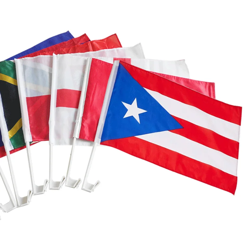 Custom cheap price puerto rico car window flag with pole plastic holder