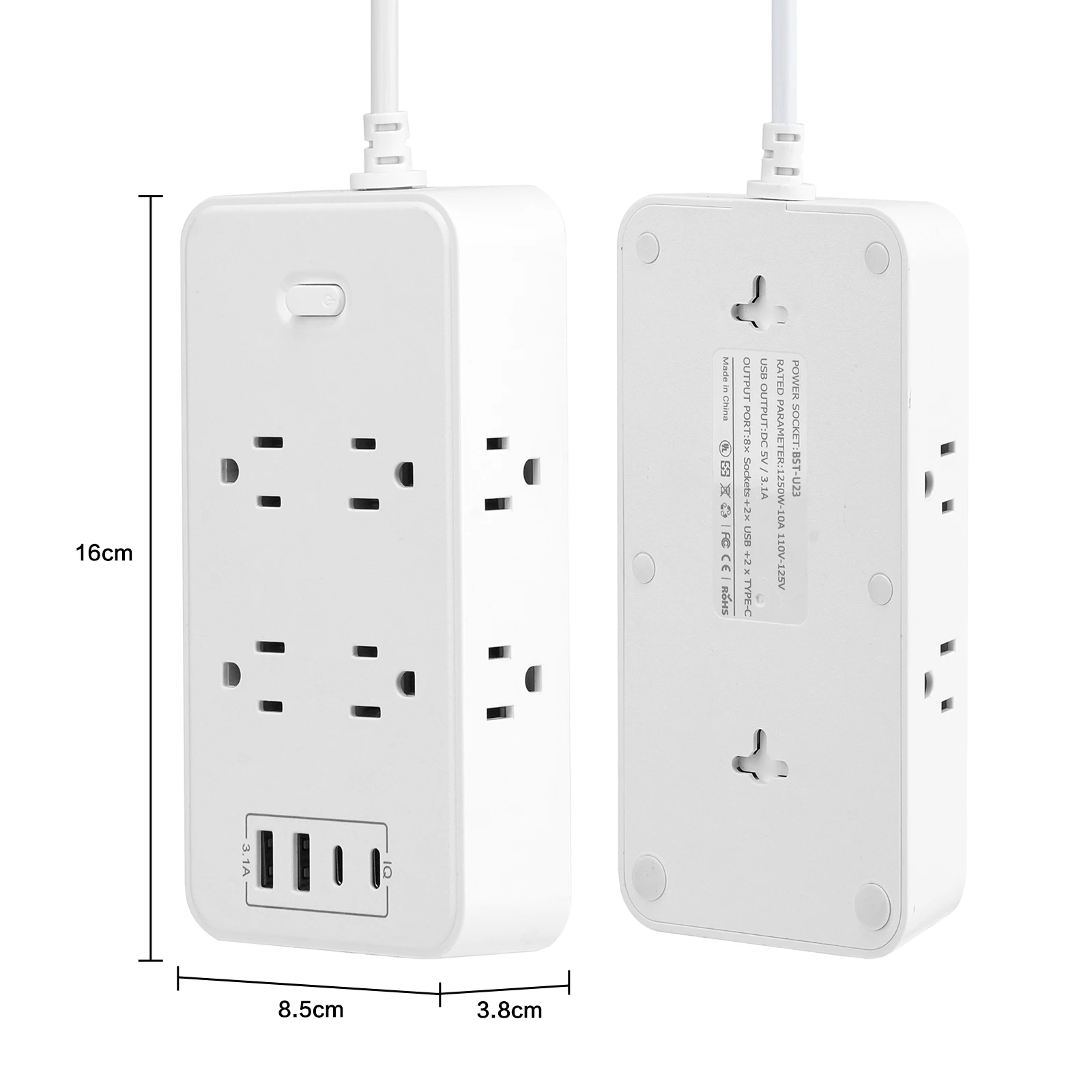 8 Outlet Us Standard Usb Power Strip Multi Socket Pd20w Qc3.0 Charger ...