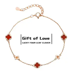 New Arrival Women's Fashion Stainless Steel Charm Bracelet Natural Stone Four-Leaf Clover Design Rose Gold Plated Bohemian Style