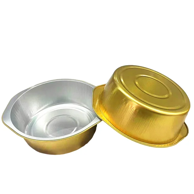 Disposable Best-selling Environmental golden coated Round Aluminium Foil Box Bowl With Lid Aluminum Foil Pots with handle