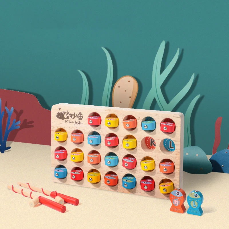 Wooden Fishing Game Alphabet Sorting Color Puzzle Montessori