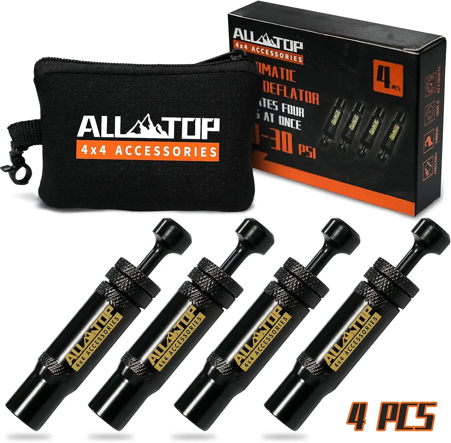 ALL-TOP Fast Deflating 10-30 PSI 4 PCS Rapid Adjustable Auto-Stop Tire Deflator Valve