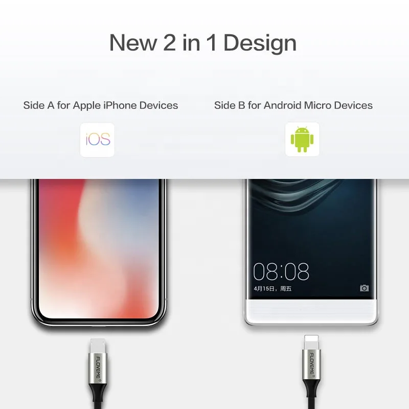FLOVEME бесплатная доставка дешевый черный 2 в 1 usb-кабель для передачи данных iphone 90 градусов