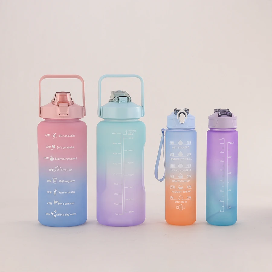 Gradient Color Large Capacity Sport Water Bottle Gym Plastic Water Bottle With Straw