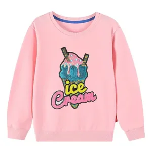Customizable 100% Cotton Breathable Ice Cream Baby Girl Hoodies Sweatshirts Sequin Kids Clothing for Autumn Season