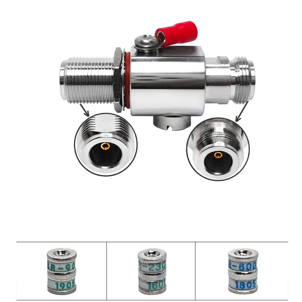 Bộ chống sét RF, đầu nối N cái sang đầu nối N cái (loại đục lỗ), bộ bảo vệ chống sét và sét đánh, dải tần 0–6 GHz, điện áp hoạt động 90/230 V, ống phóng điện khí