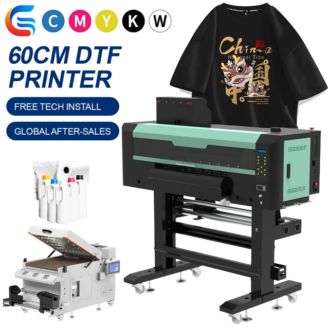60cm DTF Printer 2 Head I3200 Model 600mm Printing Width Automatic Powder Shaker Pigment Ink System