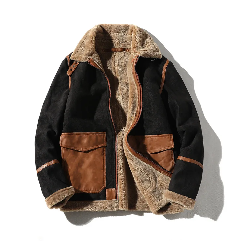 Custom Men's Winter Warm Shearling Suede Coat Parka
