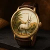 Émail miniature - Oryx arabe et oasis