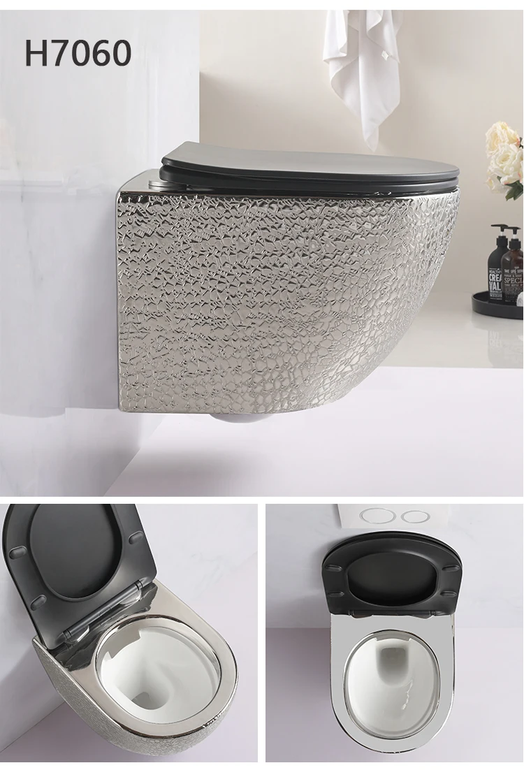 Luxury Gold Wall Hung Wc Bathroom Commode Floating Toilet Bowl Wall