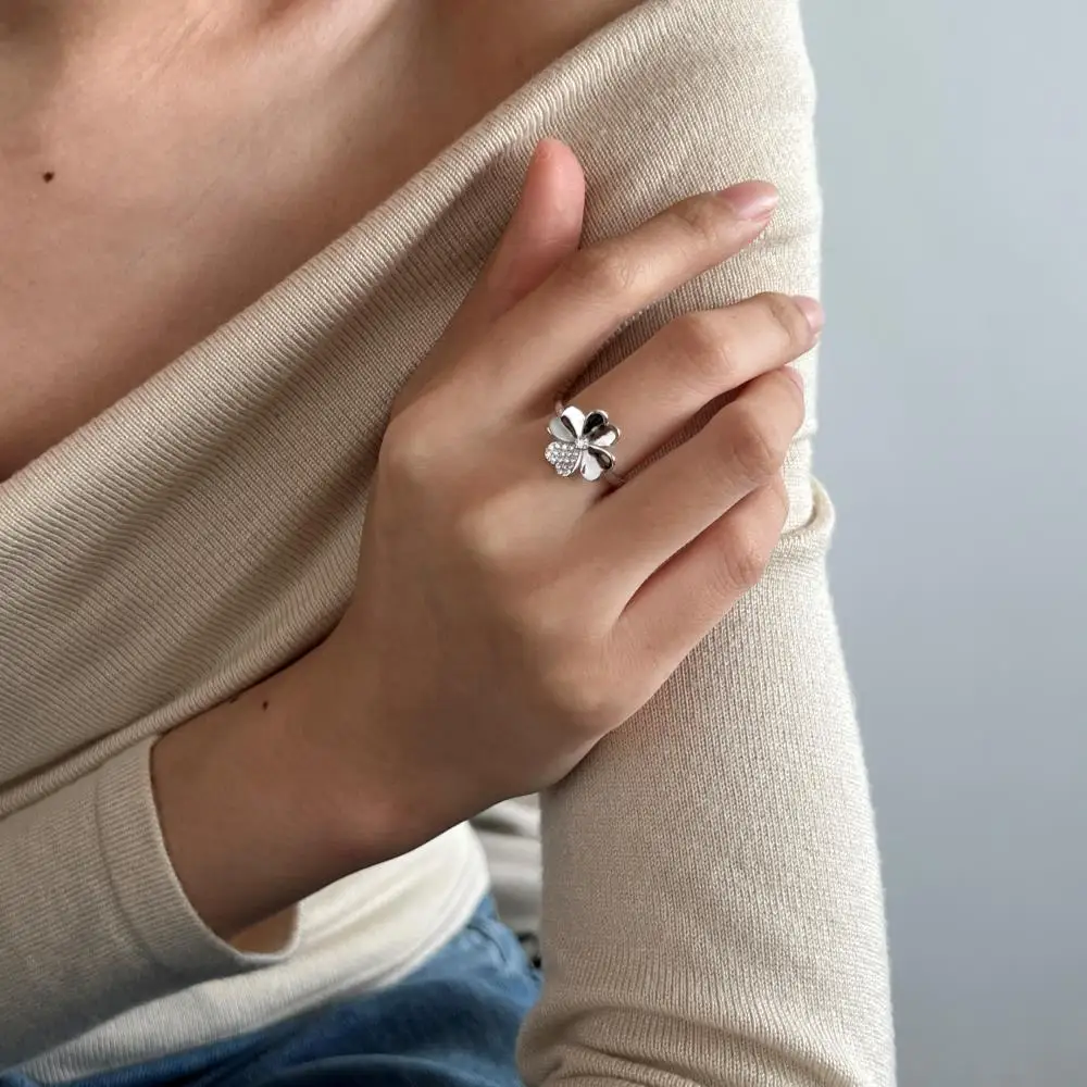 KAKODIY Luxury Women's Jewelry Ring Engagement Wedding 925 Sterling Silver Four Leaf Clover Flower Ring detail 7