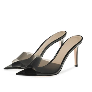 Pointed Toe Transparent PVC High Heels Mules Sandals for Women
