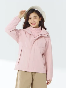 Women's Waterproof Durable Soft Shell Hiking Pink Jacket Stand Collar Zipper Closure for Spring Autumn Winter Outdoor Camping