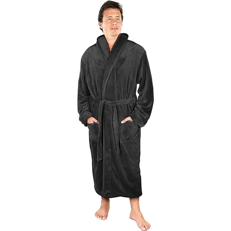 Men's Shawl Collar Fleece Bathrobe Spa Robe