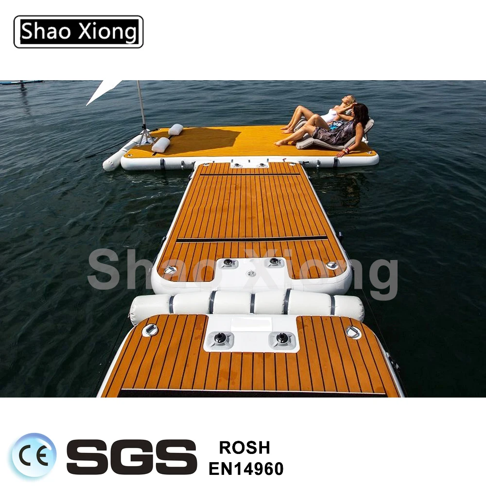Inflatable Floating Dock Ride-ons 8/5ft Swim Platform Dock Inflatable Water Mat with Ladder&Hand Pump Electric Floating Platform