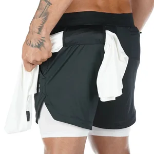 Summer New Double-Layer Canvas Board Shorts Quick Dry Running Fitness Outdoor Floral Pattern Elastic Waist Closure Men's Shorts