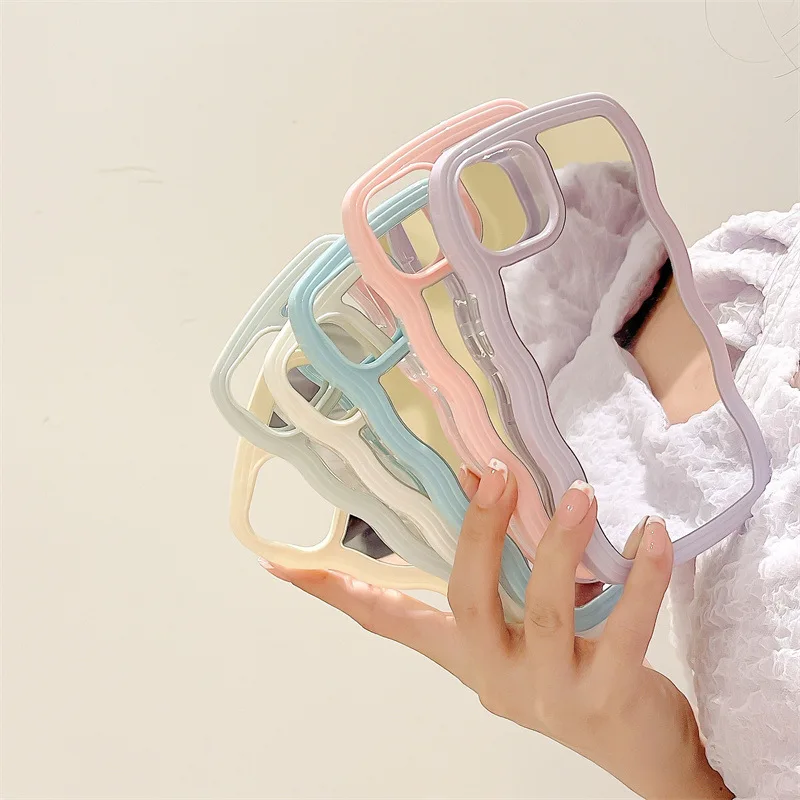 Creative Candy Colors Wave Border Design TPU Shockproof Mirror Phone Case for iPhone 13 13 Pro Max